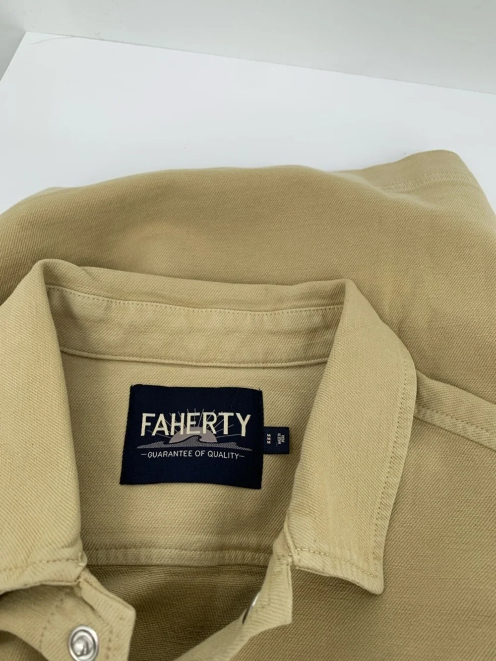 Faherty Twill shirt jacket tan Shacket snap patch pockets Chore men new Medium